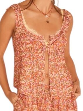Free People Floral Scoop-Neck Camisole in Pink and Orange